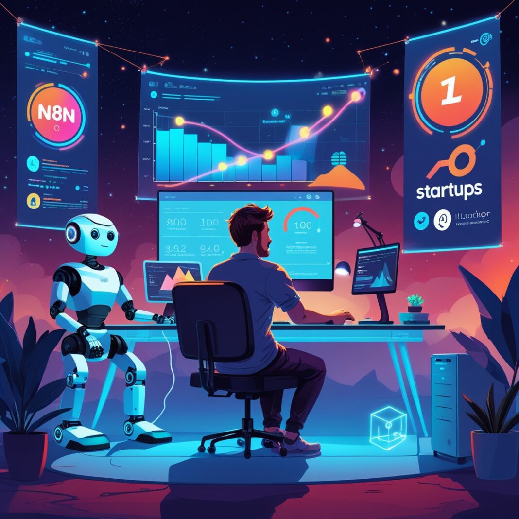 Ilustrador digital criando soluções de agentes de IA para automação, inteligência artificial