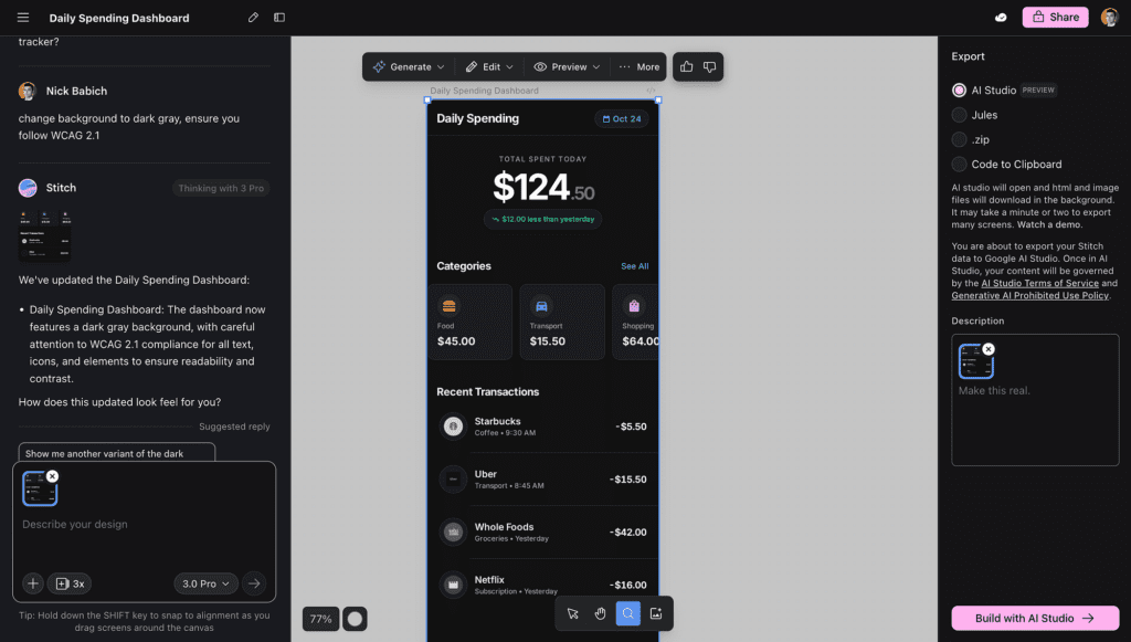 Google Stitch para design de interface do usuário. "Da ideia ao aplicativo" é o slogan do Google.