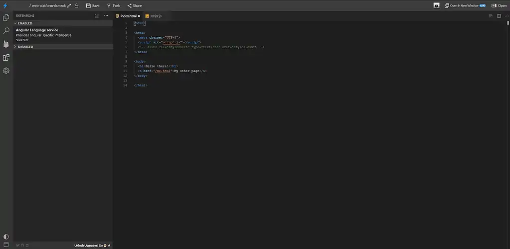 Visual Studio Code no navegador com StackBlitz